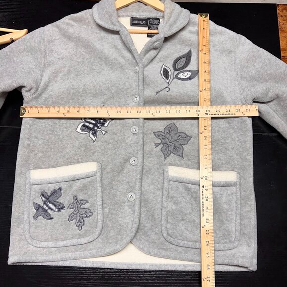 Outbrook‎ Gray Leaf Embroidered Sherpa soft Cozy Jacket - Picture 3 of 6